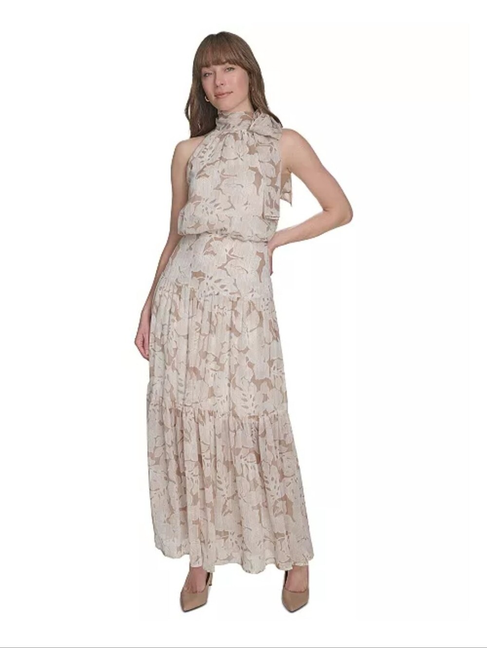 Tommy Hilfiger NWT $149 Floral Tiered Maxi Dress Size 10 Beige Ivory Boho